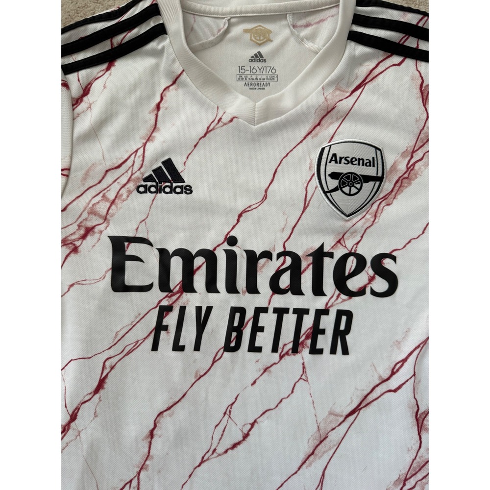 Adidas Arsenal 2020-21 Away Jersey White Maroon Marble Emirates Fly Better YXL - Picture 3 of 8